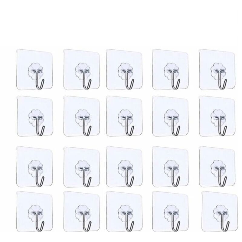 foto del prodotto xvx confezione da 20 ganci adesivi trasparenti, ganci da parete per cucina, pratici ganci da soffitto per asciugamani da bagno con ganci in acciaio