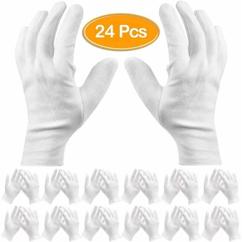 foto del prodotto xvx confezione da 24 guanti bianchi in cotone 19 cm di lunghezza , guanti da lavoro, guanti idratanti e cosmetici per mani secche ed eczema,