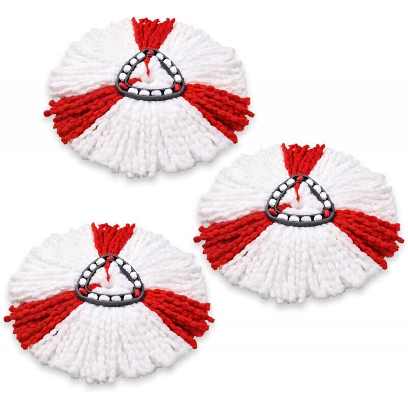 foto del prodotto xvx confezione da 3 testine per mocio, compatibili con le testine di ricambio vileda 2 in 1 turbo mop, in microfibra, rosso e bianco.