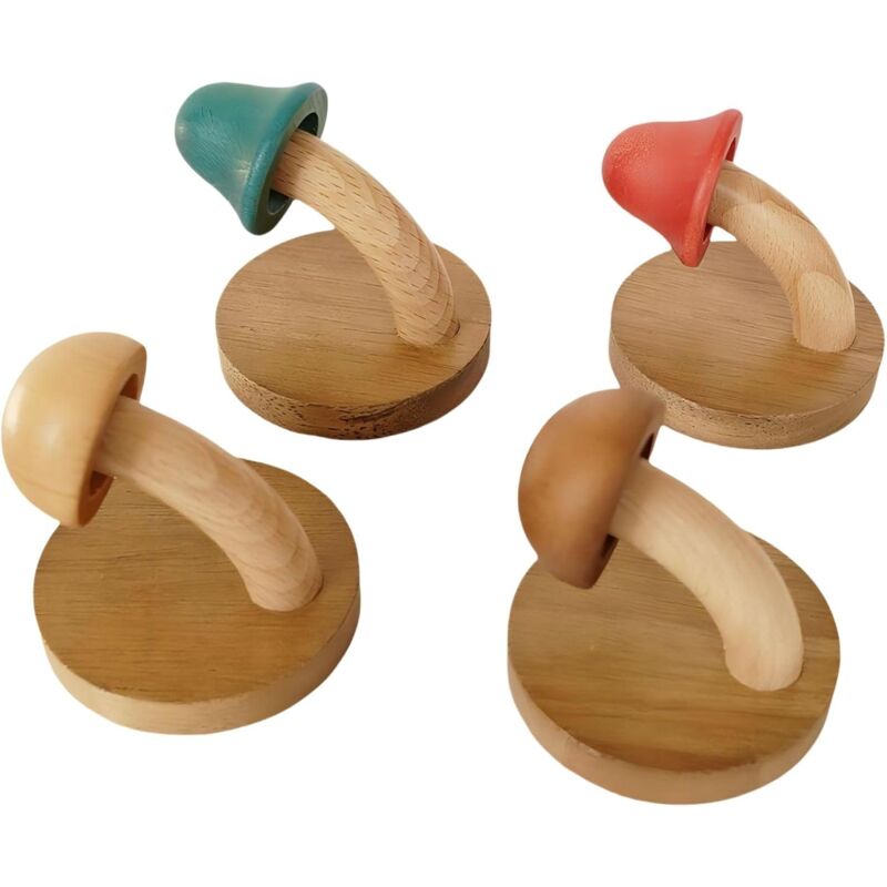 foto del prodotto xvx confezione da 4 ganci portaoggetti a forma di fungo con gancio singolo in legno e pareti prive di danni, decorazioni per la casa da 2,8 pollici