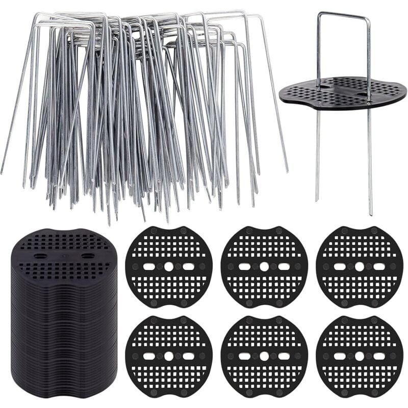 foto del prodotto xvx confezione da 50 picchetti di ancoraggio a terra e rondelle tampone, picchetti in acciaio inox, chiodi a u per fissare lamine, erba