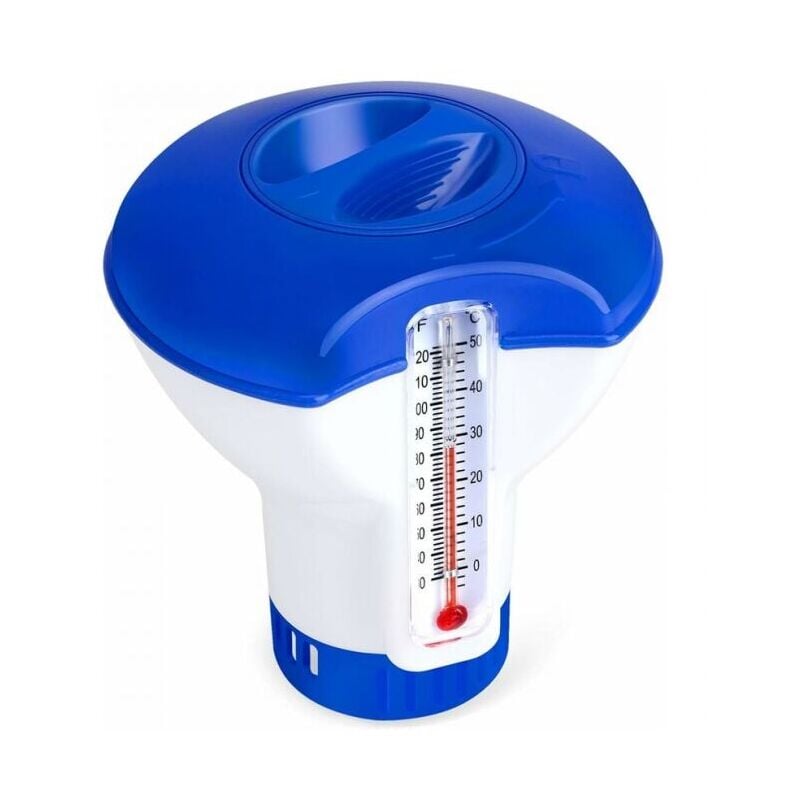 foto del prodotto xvx diffusore di cloro per piscina con termometro, erogatore automatico di cloro galleggiante da 5 pollici per piscina, laghetto e spa.