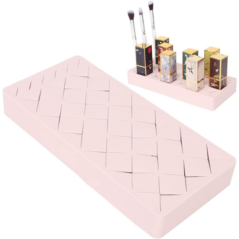 foto del prodotto xvx espositore per trucco per rossetto, 28 spazi, leggero, protegge i rossetti, contiene prodotti essenziali per la bellezza rosa 