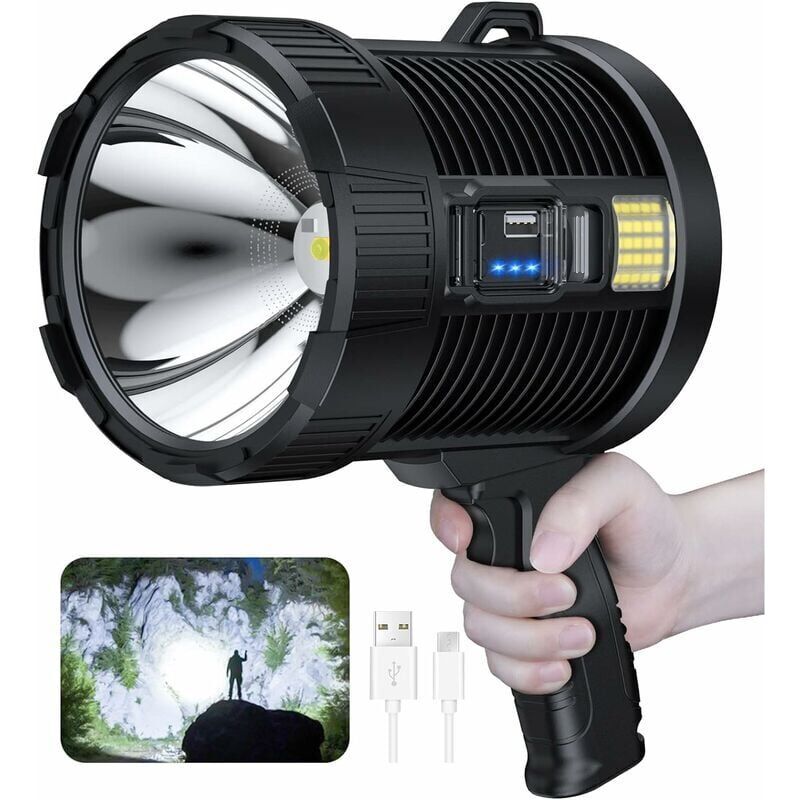 foto del prodotto xvx faretto ricaricabile, faretto led portatile da 100.000 lumen, grande torcia, faretto solare super luminoso per esterni, con lampada cob, 6