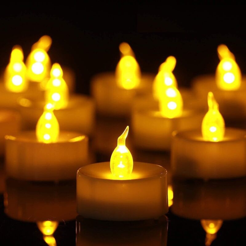 foto del prodotto xvx flammenlose led kerzen, packung mit 48 cr2032 batterien, geruchlose kerzen, klare, flackernde teelichtkerze, polypropylen, gelb