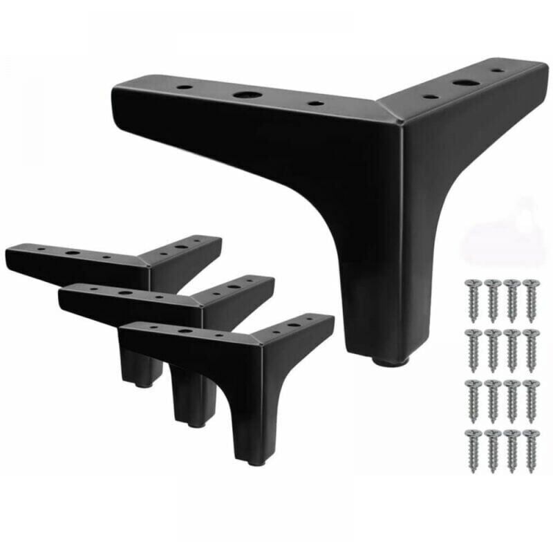 foto del prodotto xvx gambe per letto triangolari in metallo, set da 4, nere, altezza 10 cm, piedini di supporto in metallo a treppiede