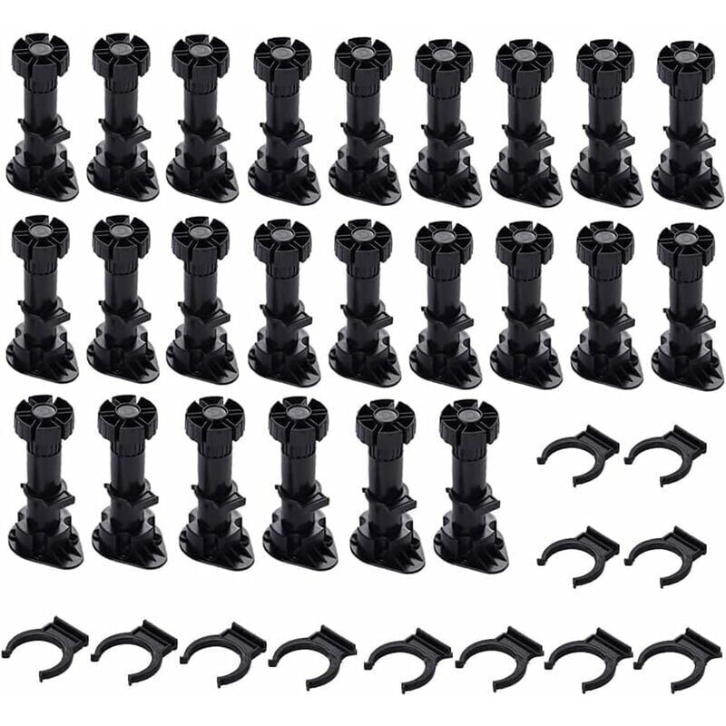 foto del prodotto xvx gambe per mobili in plastica da 24 pezzi, gambe per mobili regolabili 80 mm 100 mm , piedini per mobili in plastica nera con base di