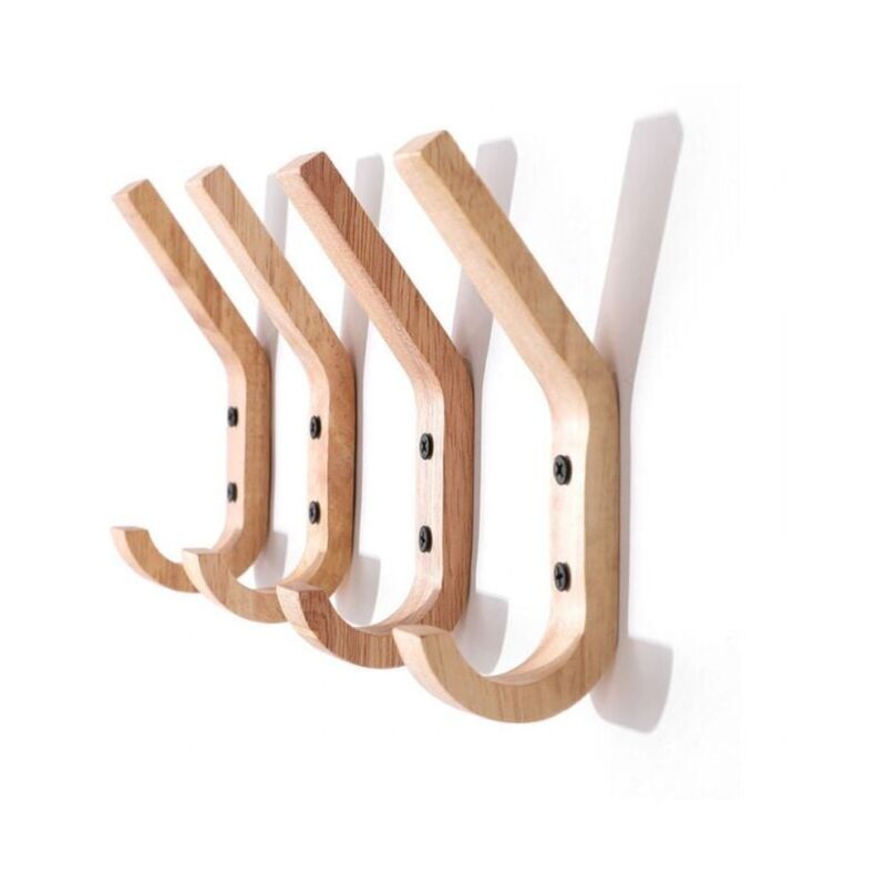 foto del prodotto xvx ganci da parete, attaccapanni con due ganci, 16 x 6 x 2,5 cm, legno di caucci , 4 pezzi