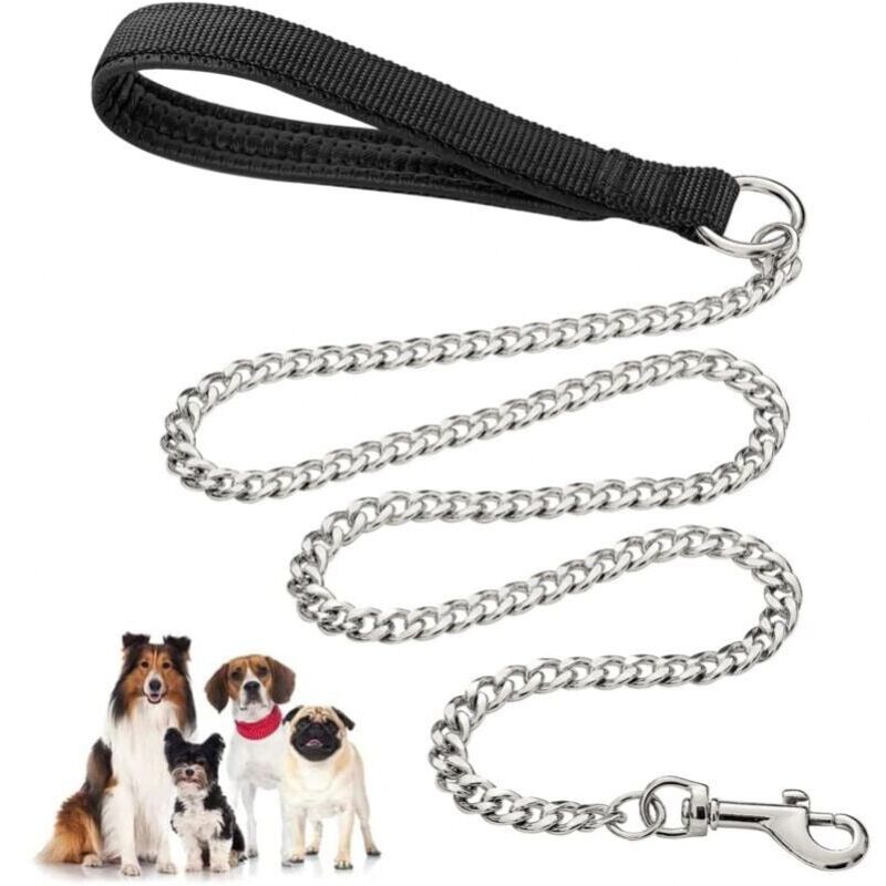 foto del prodotto xvx guinzaglio per cani in metallo resistente, 120 cm x 4 mm, guinzaglio anti morso con impugnatura morbida imbottita per cani di taglia grande e