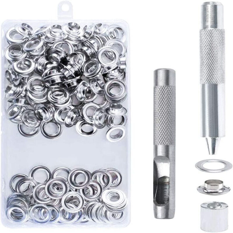 foto del prodotto xvx kit di occhielli da 100 pezzi, occhielli per teloni da 10 mm, set di occhielli, set di occhielli con 3 utensili, occhielli per teloni, scarpe,