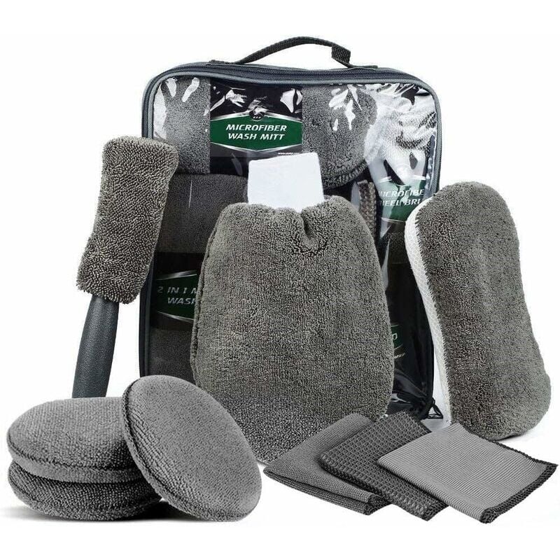 foto del prodotto xvx kit di pulizia per auto da 9 pezzi, kit di pulizia professionale in microfibra per autolavaggio, spazzola per auto, panni per la pulizia,