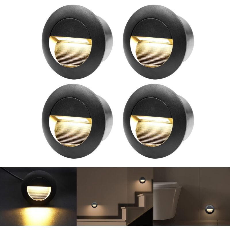 foto del prodotto xvx lampada da incasso a parete 3w, bianco caldo, gradini per scale in alluminio impermeabili, 230v, nero set di 4 