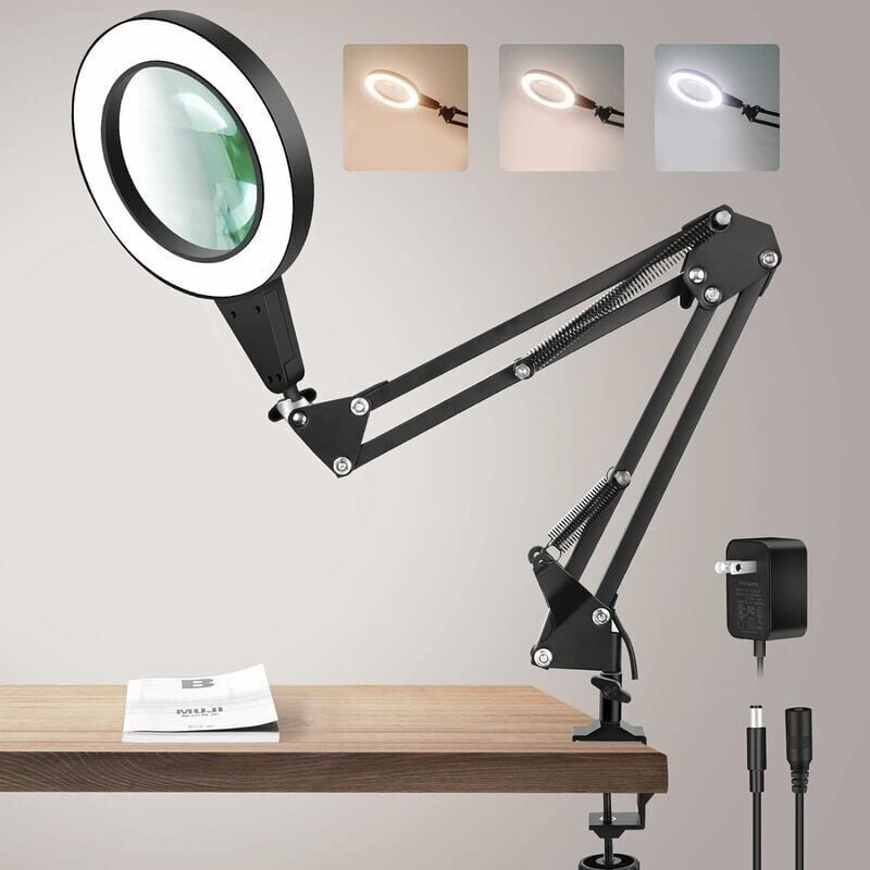 foto del prodotto xvx lampada da scrivania con lente d ingrandimento 2 in 1, lente d ingrandimento con luce e supporto, lampada a led con braccio girevole