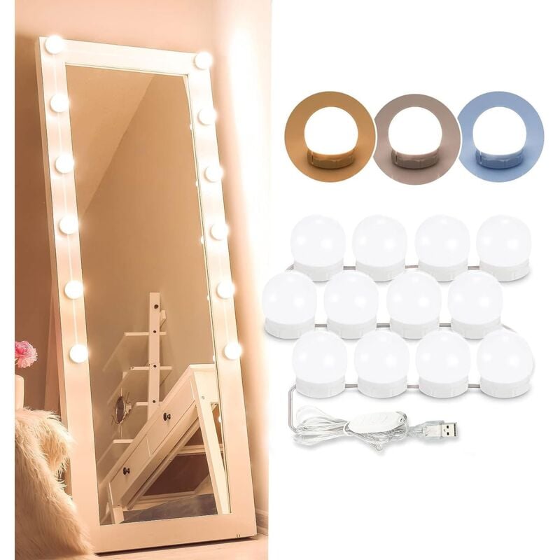 foto del prodotto xvx lampada da specchio, 12 lampadine hollywood set di luci a led dimmerabili lampada per specchio da bagno 3 colori 10 livelli di luminosit con
