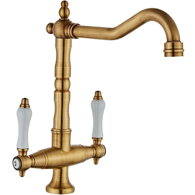 foto del prodotto xvx miscelatore da cucina vintage, rubinetto per lavello retr , 2 maniglie, acqua calda e fredda regolabile, girevole a 360 , bronzo