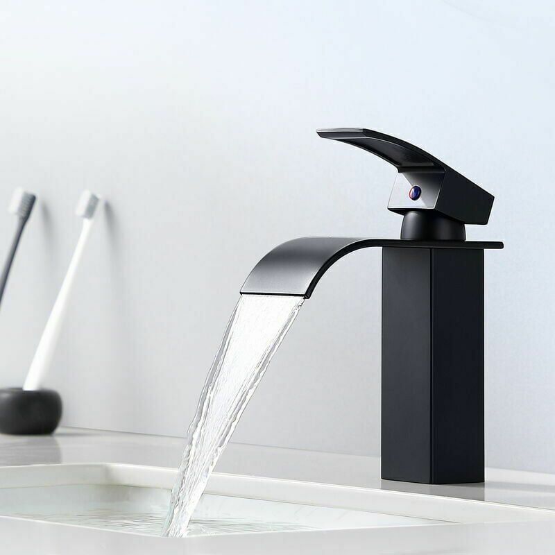 foto del prodotto xvx miscelatore per lavabo a cascata nero moderno rubinetto per bagno auralum compatibile con i lavelli sottotop