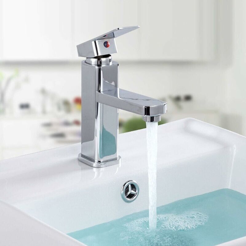 foto del prodotto xvx miscelatore per lavabo quadrato, miscelatore monocomando per lavabo con miscelatore monocomando per lavabo per montaggio a bordo vasca, acciaio