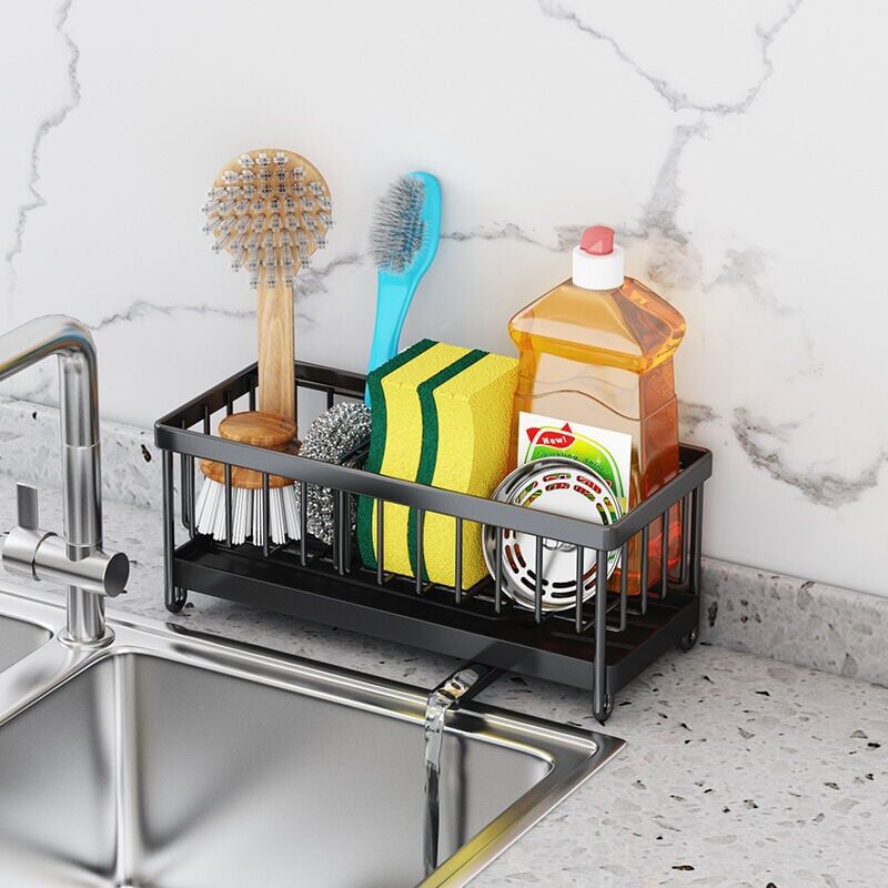 foto del prodotto xvx organizer per lavello da cucina, porta spugna da cucina in acciaio inox con vassoio autodrenante, contenitore per la conservazione della cucina