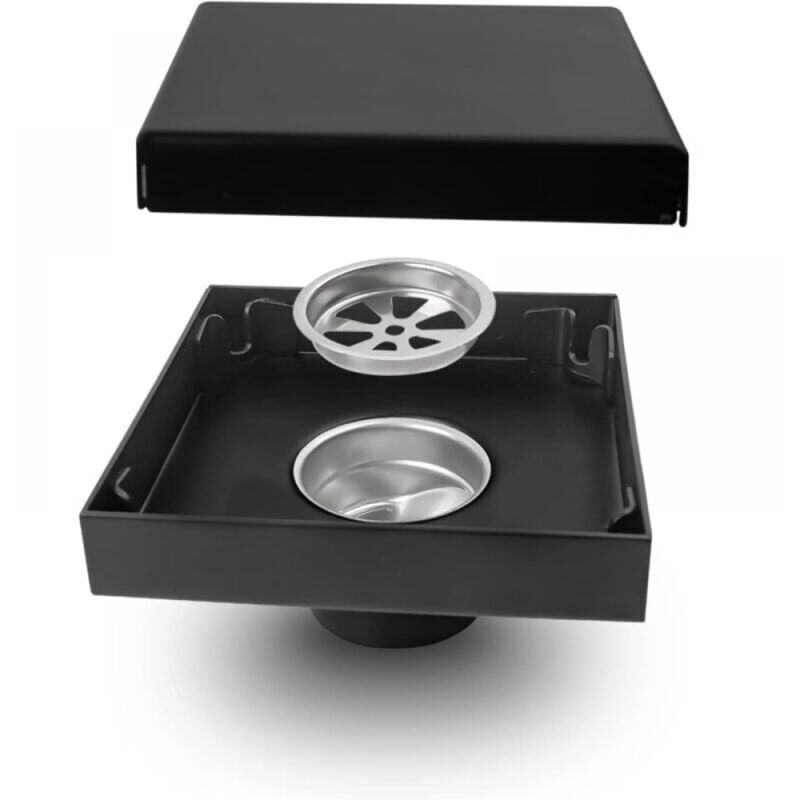 foto del prodotto xvx piletta di scarico per pavimento in acciaio inox da 10 cm x 10 cm, piletta di scarico quadrata nera, foro di scarico da 50 mm, scarico per