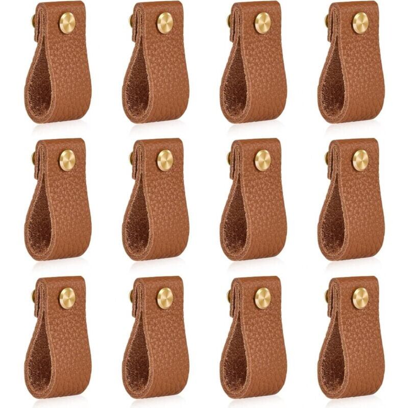 foto del prodotto xvx pomelli per mobili in pelle da 12 x 153 mm, robusti pomelli per ante e cassetti di armadi, un regalo fantastico, marrone