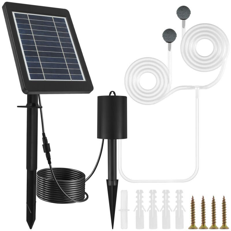 foto del prodotto xvx pompa solare per laghetto, pompa solare per laghetto da 3 w, 3 modalit , pompa dell aria per laghetto con tubo dell ossigeno e 2 pietre porose