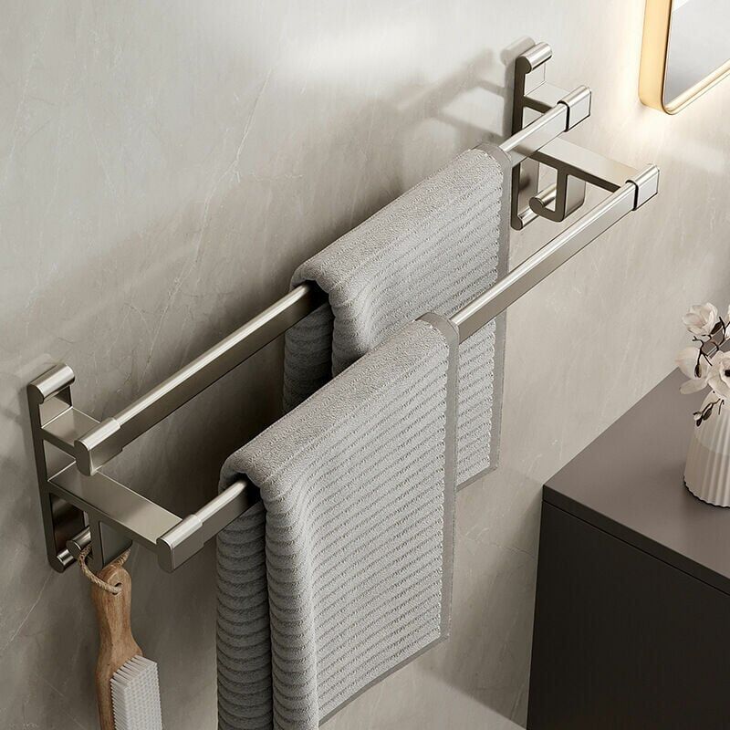 foto del prodotto xvx porta asciugamani bagno senza fori porta asciugamani bagno doppio braccio porta asciugamani bagno doppio spazio in alluminio porta asciugamani