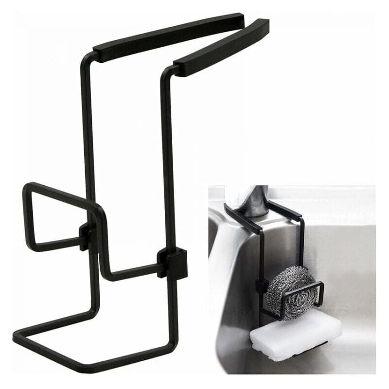 foto del prodotto xvx porta spugna da cucina nero, supporto sospeso non necessita di trapano , organizer per lavello per spugna, sapone, spazzola, paglietta e