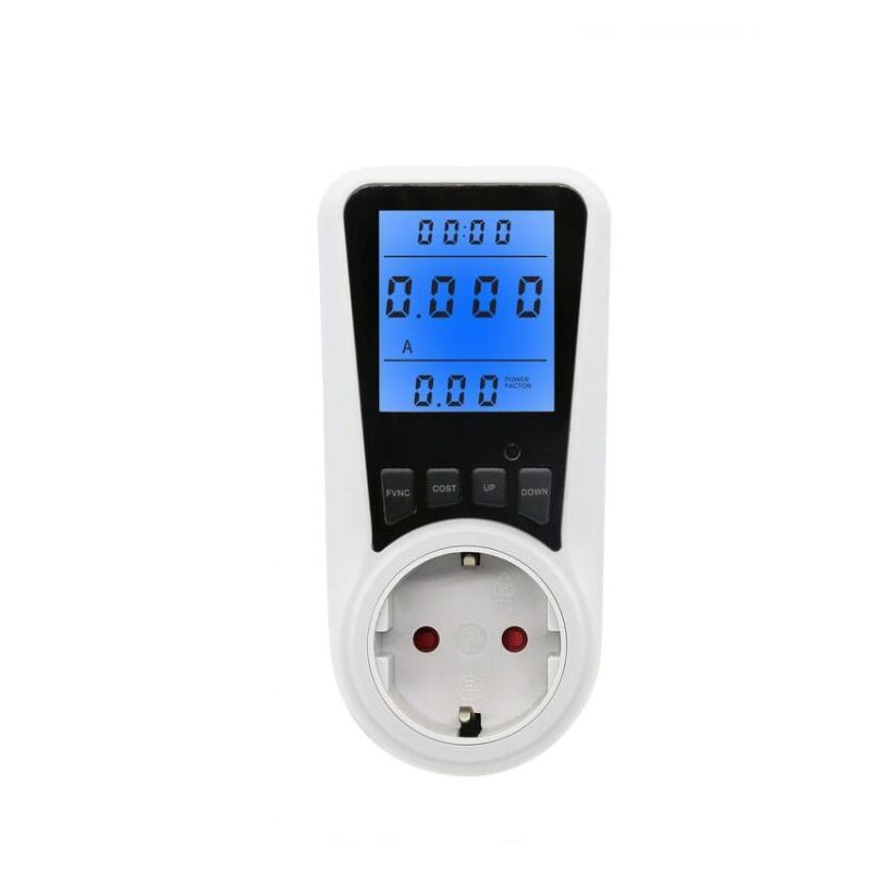 foto del prodotto xvx presa elettrica bianca per misuratore di corrente, presa di corrente con 7 modalit di funzionamento, display lcd, max. 3680w, luce blu.
