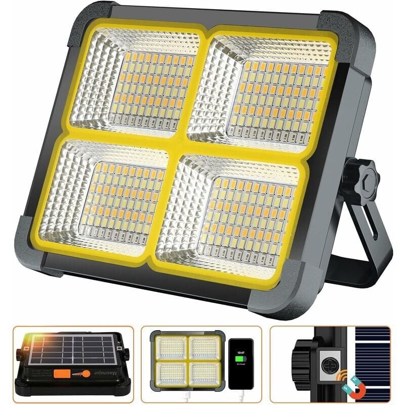 foto del prodotto xvx proiettore led ricaricabile 336 led 100 w pannello solare 4 modalit di illuminazione batteria esterna 12000 mah assorbimento magnete,