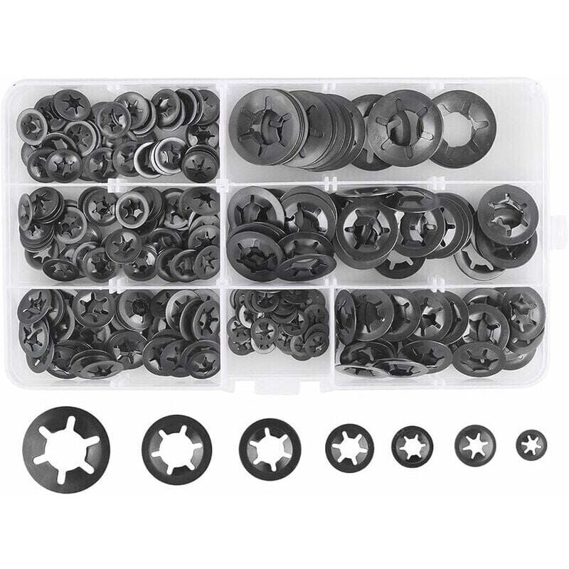 foto del prodotto xvx rondelle elastiche in acciaio, rondelle elastiche a sgancio rapido, m3, m4, m5, m6, m8, m10, m12, 7 misure, nere, 280 pezzi