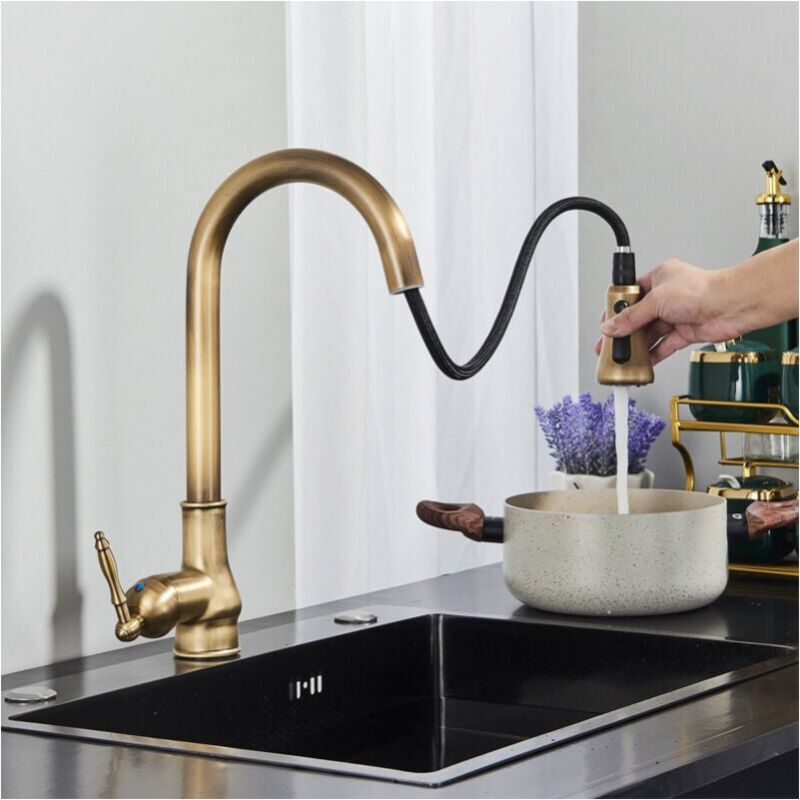 foto del prodotto xvx rubinetto da cucina estraibile retr , rubinetto per lavello in ottone e acciaio inossidabile 304, rubinetto estraibile, 3 funzioni