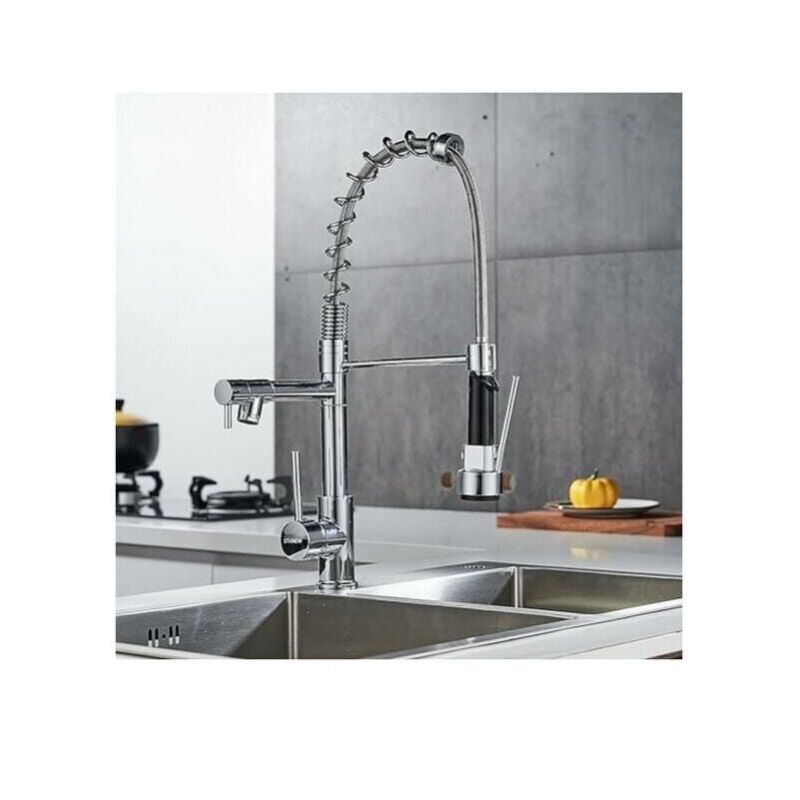 foto del prodotto xvx rubinetto da cucina girevole a 360 , rubinetto da cucina in ottone cromato, miscelatore da cucina a doppio getto con getto flessibile argento