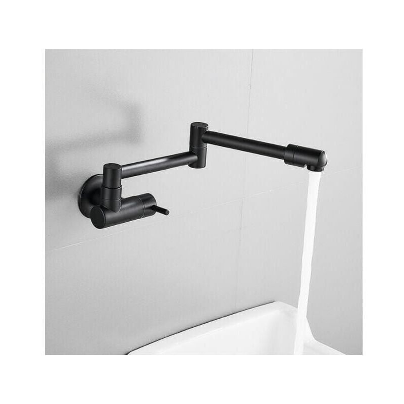 foto del prodotto xvx rubinetto da cucina pieghevole telescopico nero a scomparsa, rubinetto a parete in ottone, miscelatore a parete, uscita acqua fredda singola,