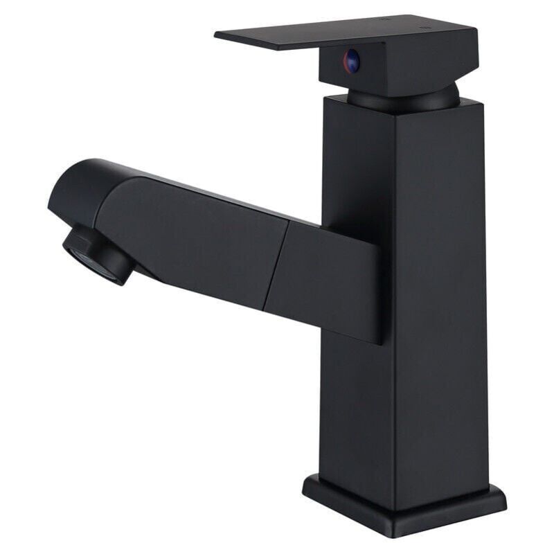 foto del prodotto xvx rubinetto monocomando per lavabo nero con doccia estraibile, rubinetto per bagno, rubinetto monocomando per lavabo in acciaio inox rubinetto