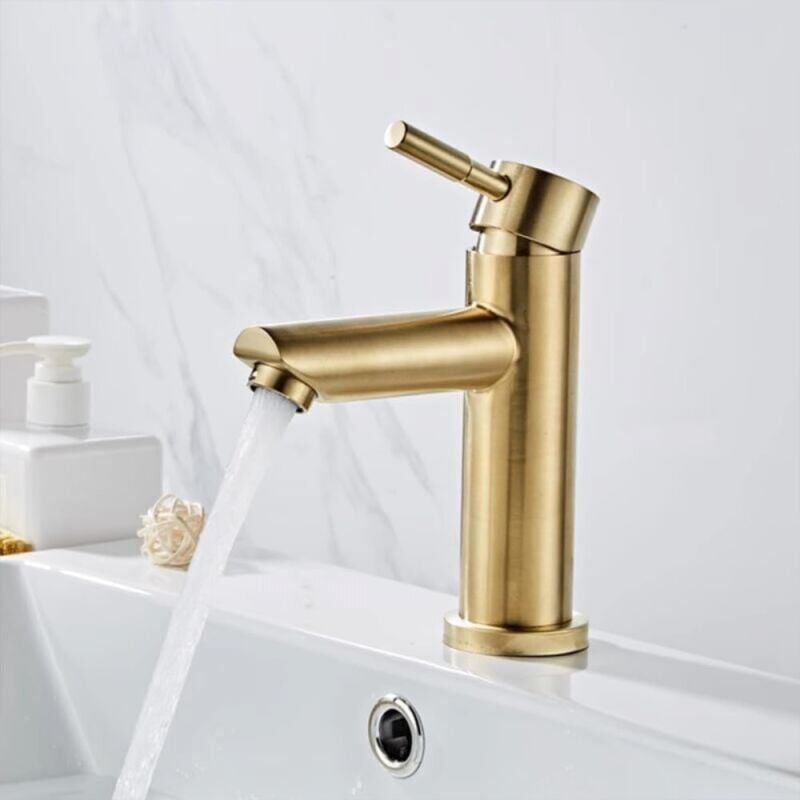 foto del prodotto xvx rubinetto per lavabo da bagno, design moderno ed elegante, miscelatore monocomando per lavabo in ottone dorato spazzolato, disponibile con