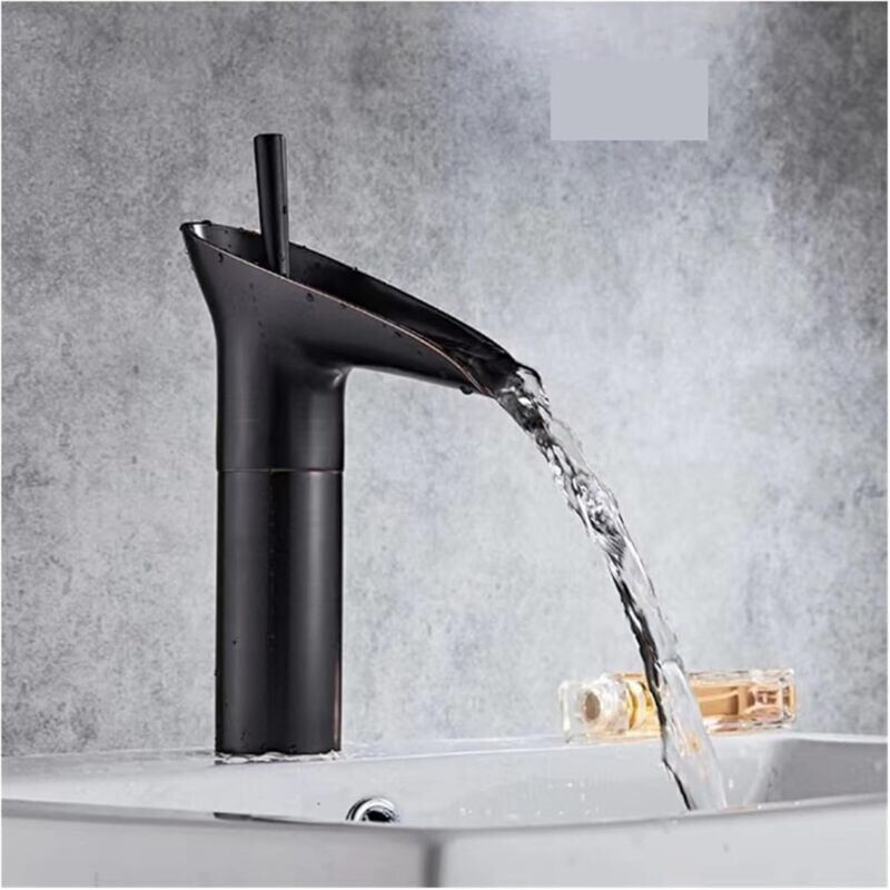foto del prodotto xvx rubinetto per lavabo da bagno, miscelatore a cascata, rubinetto per lavabo regolabile, acqua calda e fredda, ottone cromato, nero