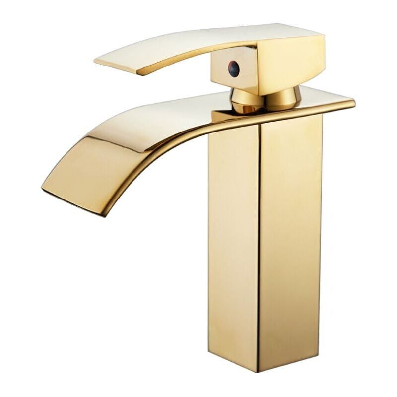 foto del prodotto xvx rubinetto per lavabo da bagno, moderno rubinetto a cascata con foro singolo, colore oro