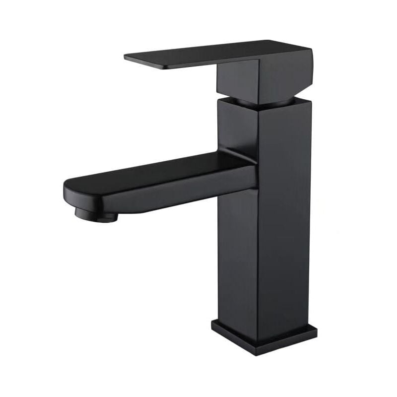 foto del prodotto xvx rubinetto per lavabo in acciaio inox nero con maniglia singola, acqua calda e fredda, rubinetto per lavello da cucina nero, miscelatore per