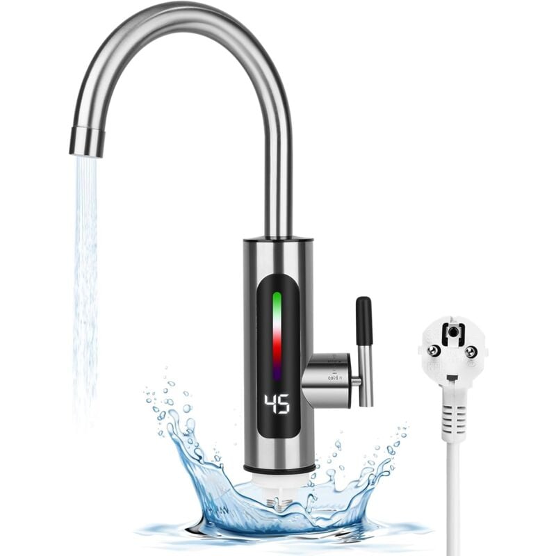 foto del prodotto xvx rubinetto per scaldabagno elettrico in acciaio inossidabile, rubinetto elettrico per acqua calda istantanea con rotazione a 360 , display della