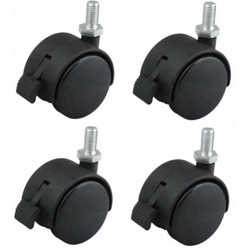 foto del prodotto xvx ruote girevoli in nylon nero da 40 mm per mobili con freno, fissaggio tramite viti m8 x 15, capacit di carico 40 kg ruota