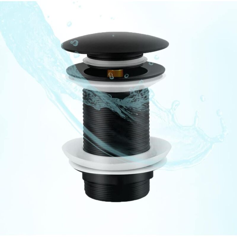 foto del prodotto xvx scarico senza troppopieno, scarico per lavabo nero senza troppopieno, scarico cromato a scomparsa per ampia superficie, scarico per lavabo nero