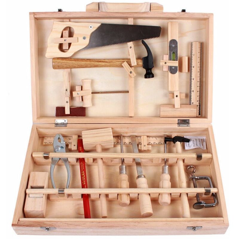 foto del prodotto xvx set attrezzi per bambini, cassetta attrezzi per manutenzione falegname, attrezzi veri, smontaggio e montaggio, scatola multifunzionale per la