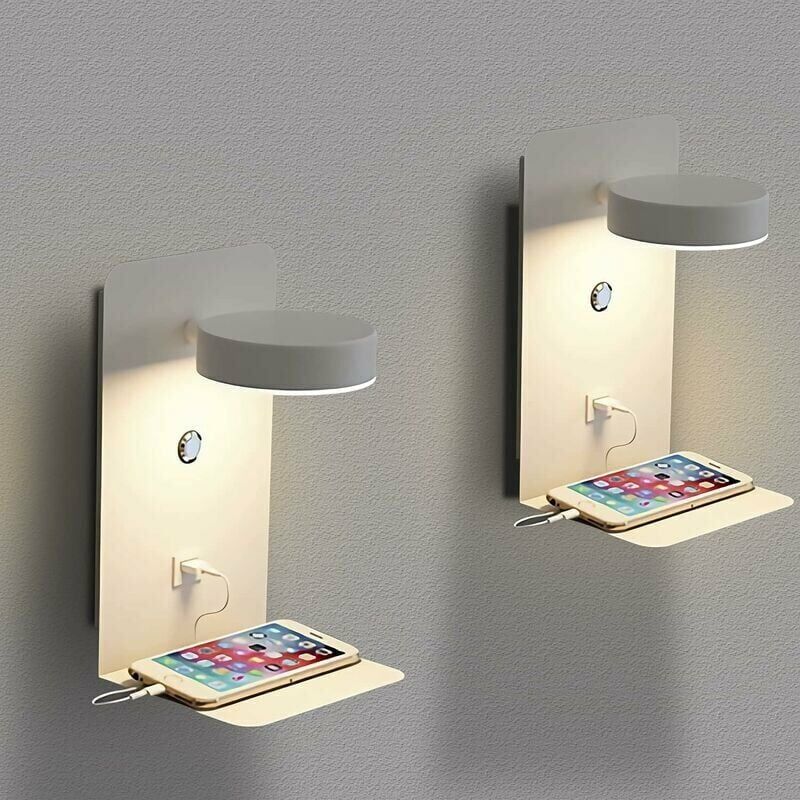 foto del prodotto xvx set di 2 lampade da parete per interni a led con porta usb, lampada da parete moderna dimmerabile tricolore da 12 w con interruttore, lampada