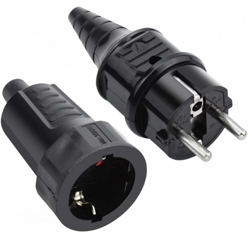 foto del prodotto xvx set di connettori in gomma, maschio e femmina, 250 v, 16 a, grado di impermeabilit europeo ip44, nero