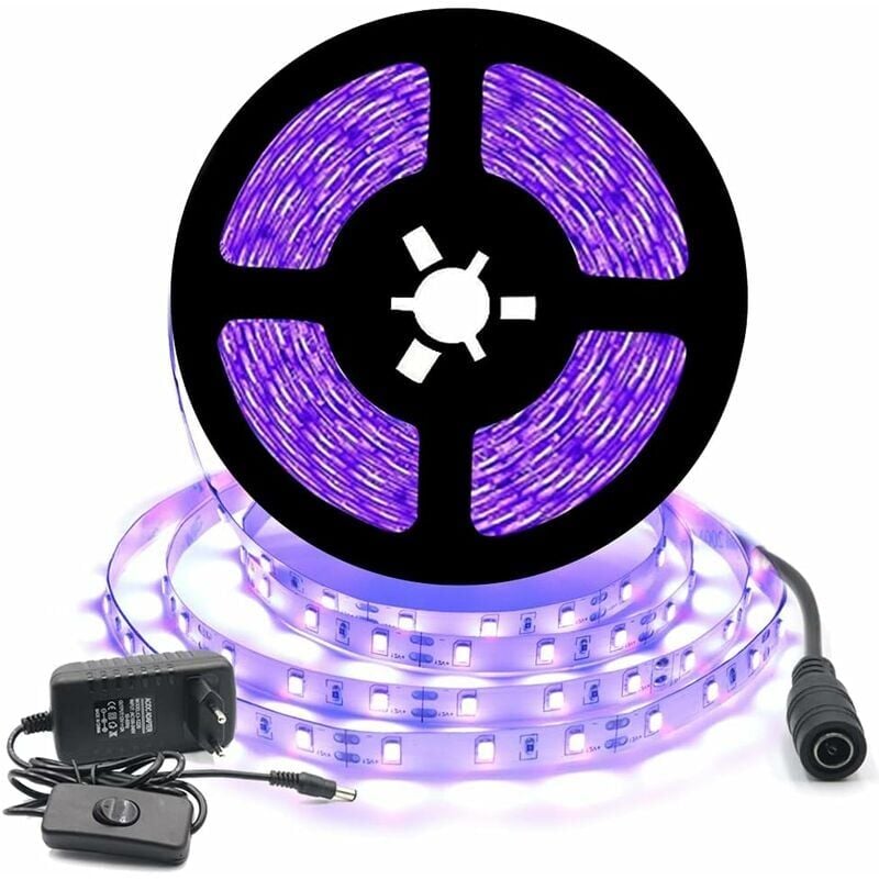 foto del prodotto xvx set strisce led flessibili uv nere 12v 5m, 300 led, ip20, con trasformatore per decorazione interni, festival, natale