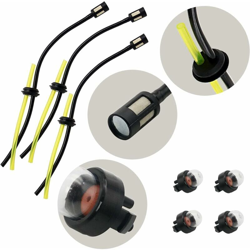 foto del prodotto xvx set universale di tubo carburante e pompetta di adescamento 3 tubi e 4 lampadine di adescamento per carburatore decespugliatore, pezzi di