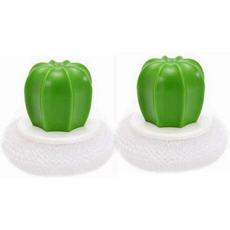 foto del prodotto xvx spazzola da cucina creativa a forma di cactus, spazzola per piatti in acciaio inossidabile con manico in plastica bianca.