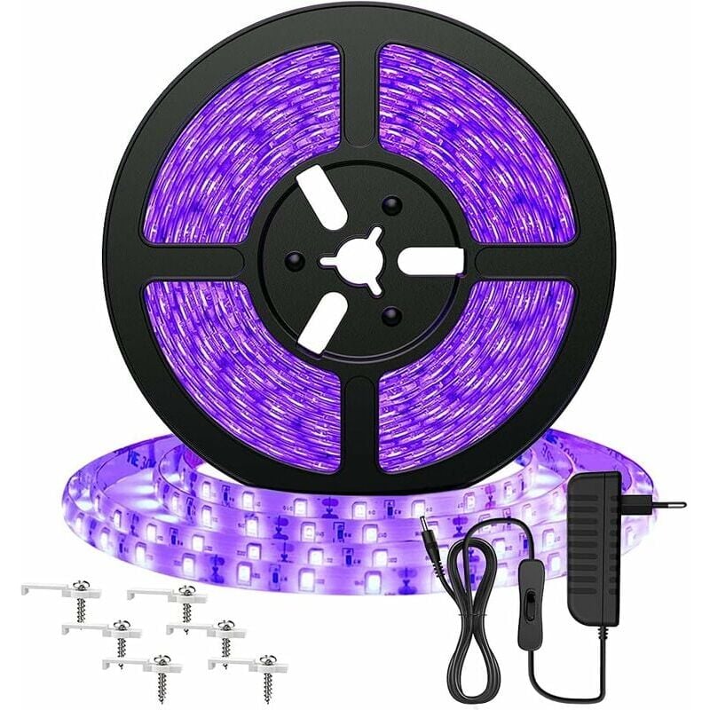 foto del prodotto xvx striscia led uv, striscia led blacklight, striscia led triomphe 12v 2835, luce viola, 300 led ultravioletti, illuminazione ambientale per