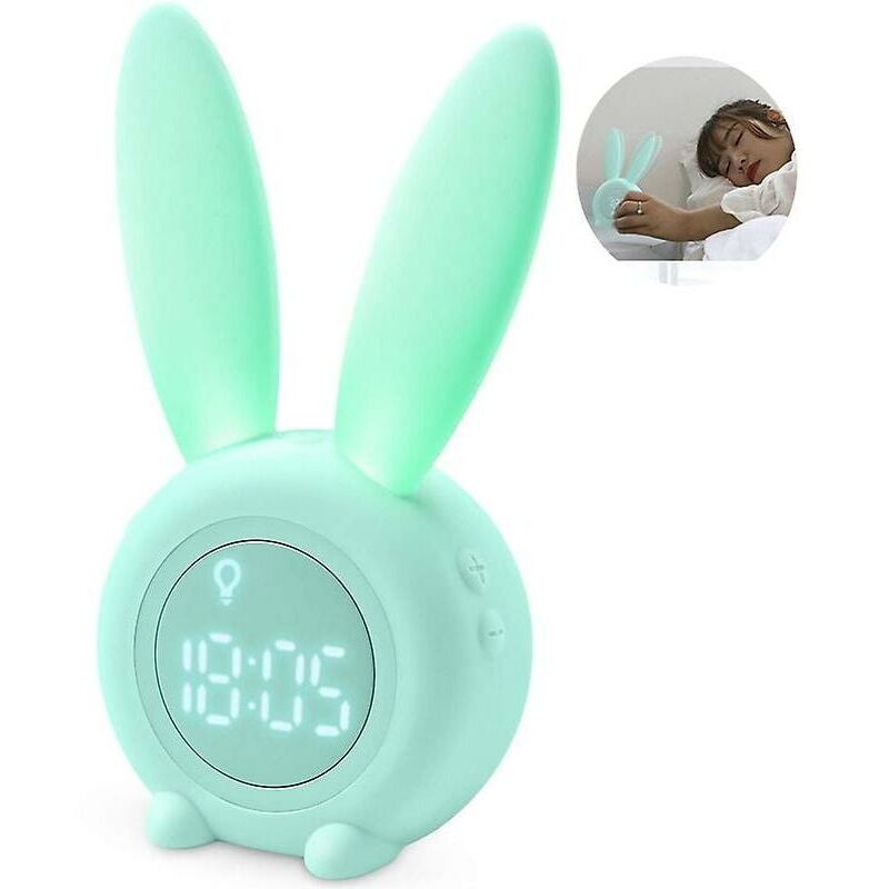 foto del prodotto xvx sveglia per bambini con luce, design creativo a forma di coniglio, verde, luce a forma di coniglio che respira con regolazione automatica