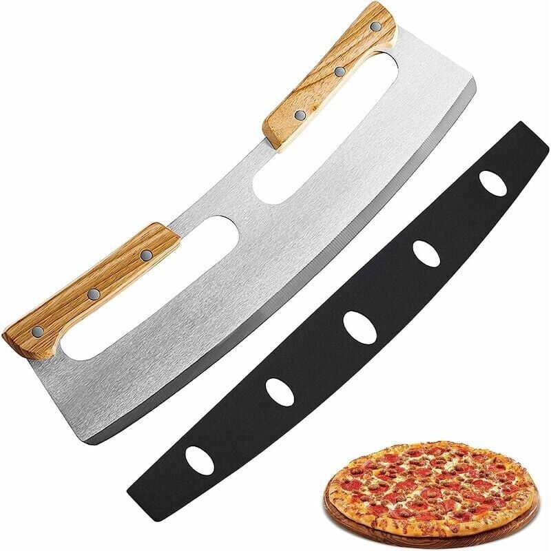 foto del prodotto xvx tagliapizza, coltello pizza in acciaio inox da 35 cm con manico in legno, tagliapizza professionale con manico in legno massello 